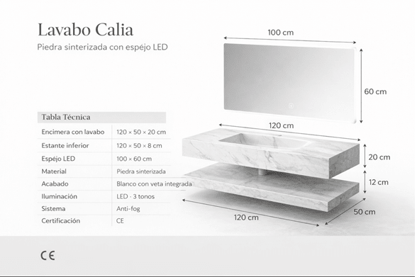 Lavabo Calia con espejo LED · Conjunto suspendido de baño - Vintahome