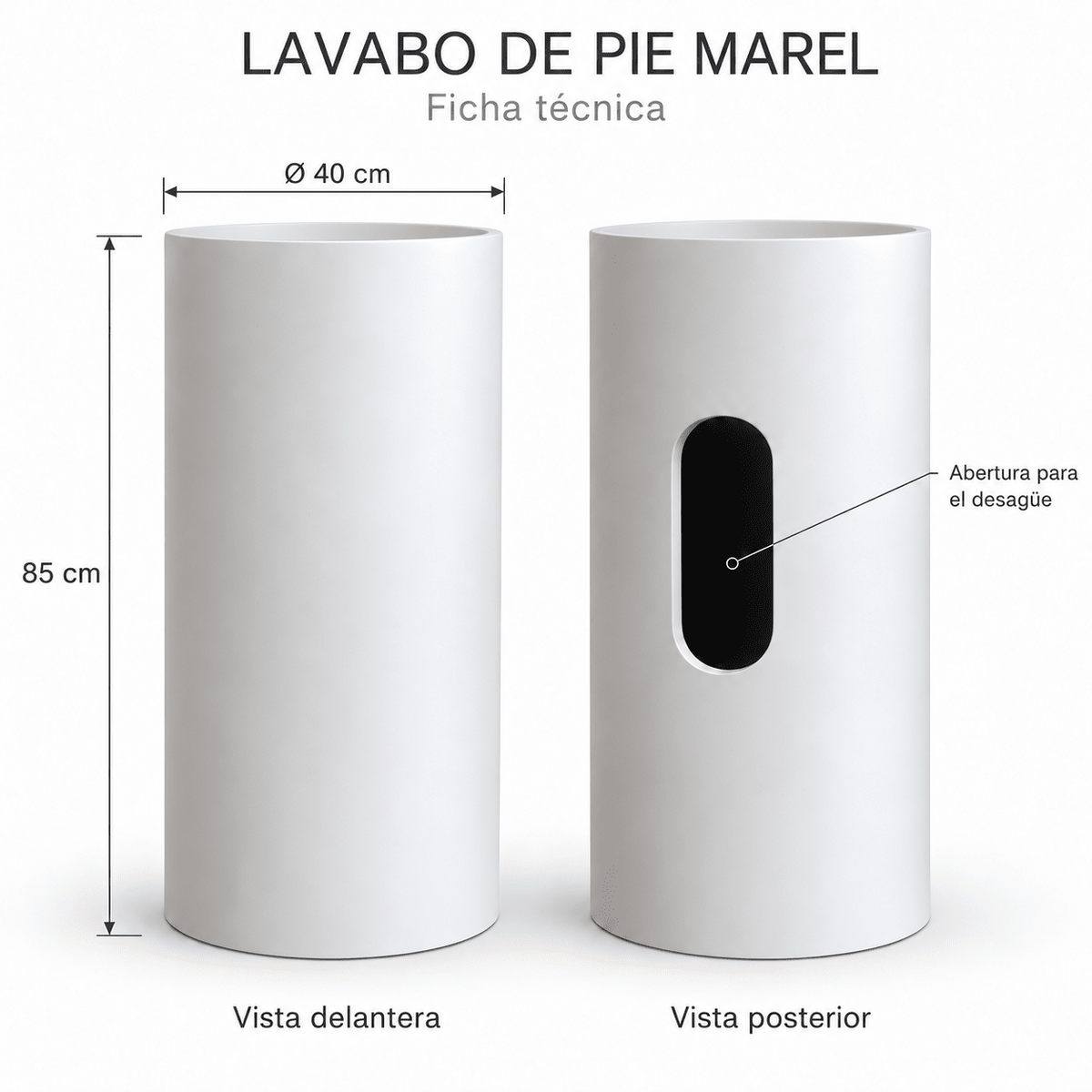 Lavabo de Pie MAREL – Solid Surface Blanco Mate Ø40 × 85 cm - Vintahome
