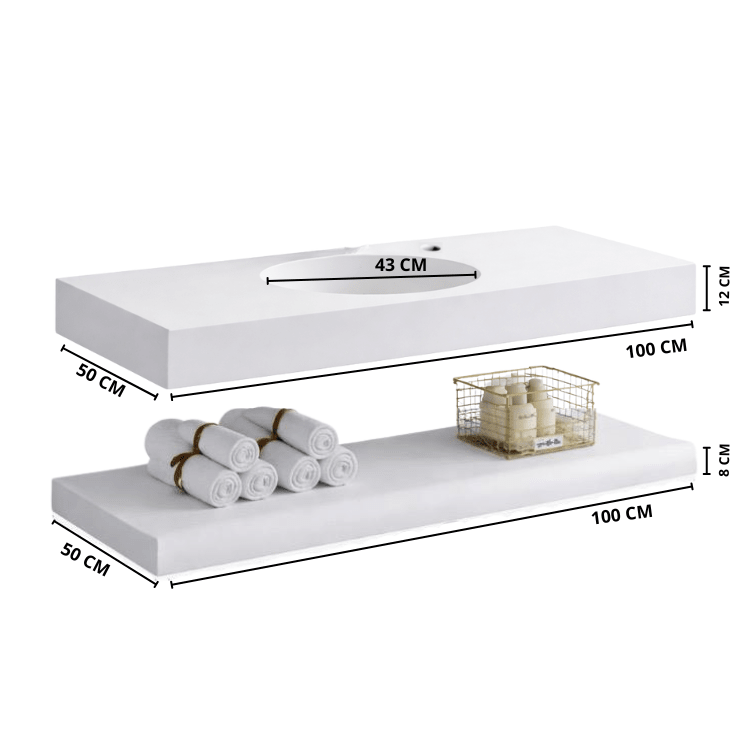 Lyra Stone wastafel met LED spiegel Hangende badkamerset - Vintahome