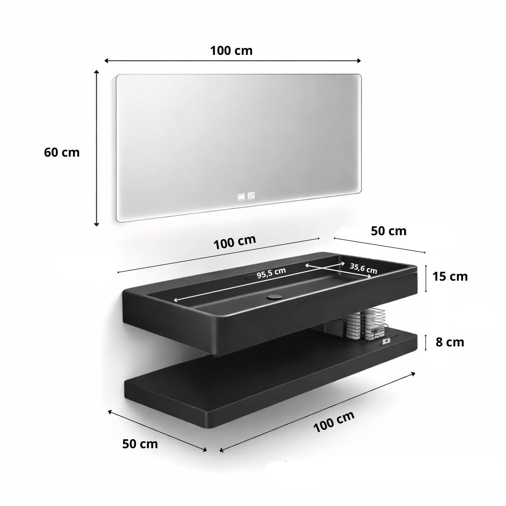 Nara Stone Waschbecken mit LED-Spiegel Hängendes Badezimmerset - Vintahome