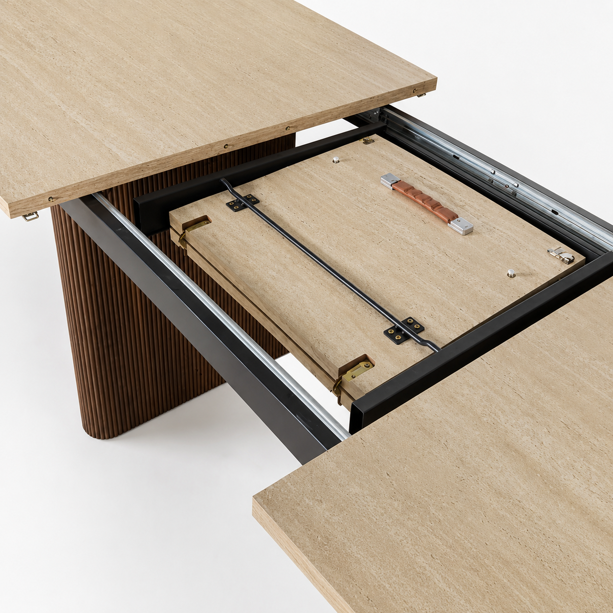 Mesa de comedor extensible ovalada Travertino-nogal 180-230 cms