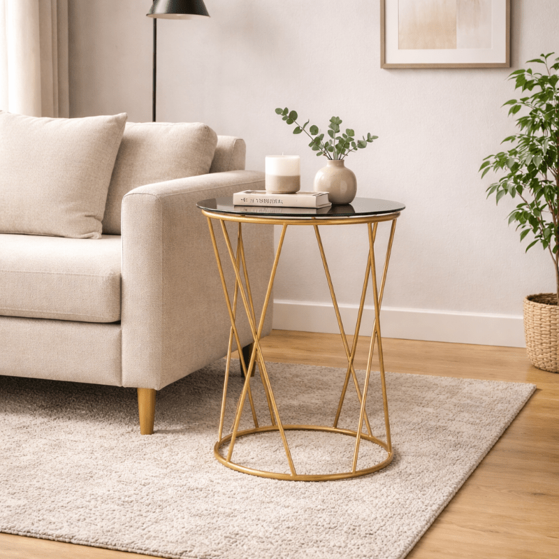 Beistelltisch Thiago aus Glas und goldenem Stahl 40x60 - Vintahome