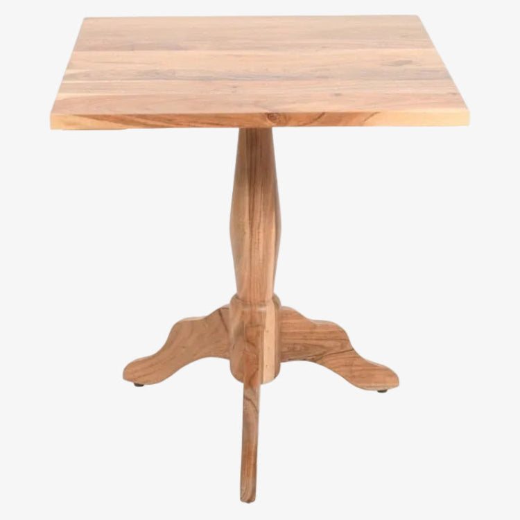 Mesa de bar cuadrada 70x70 en madera de acacia modelo Talo en ambiente de restaurante vista frontal