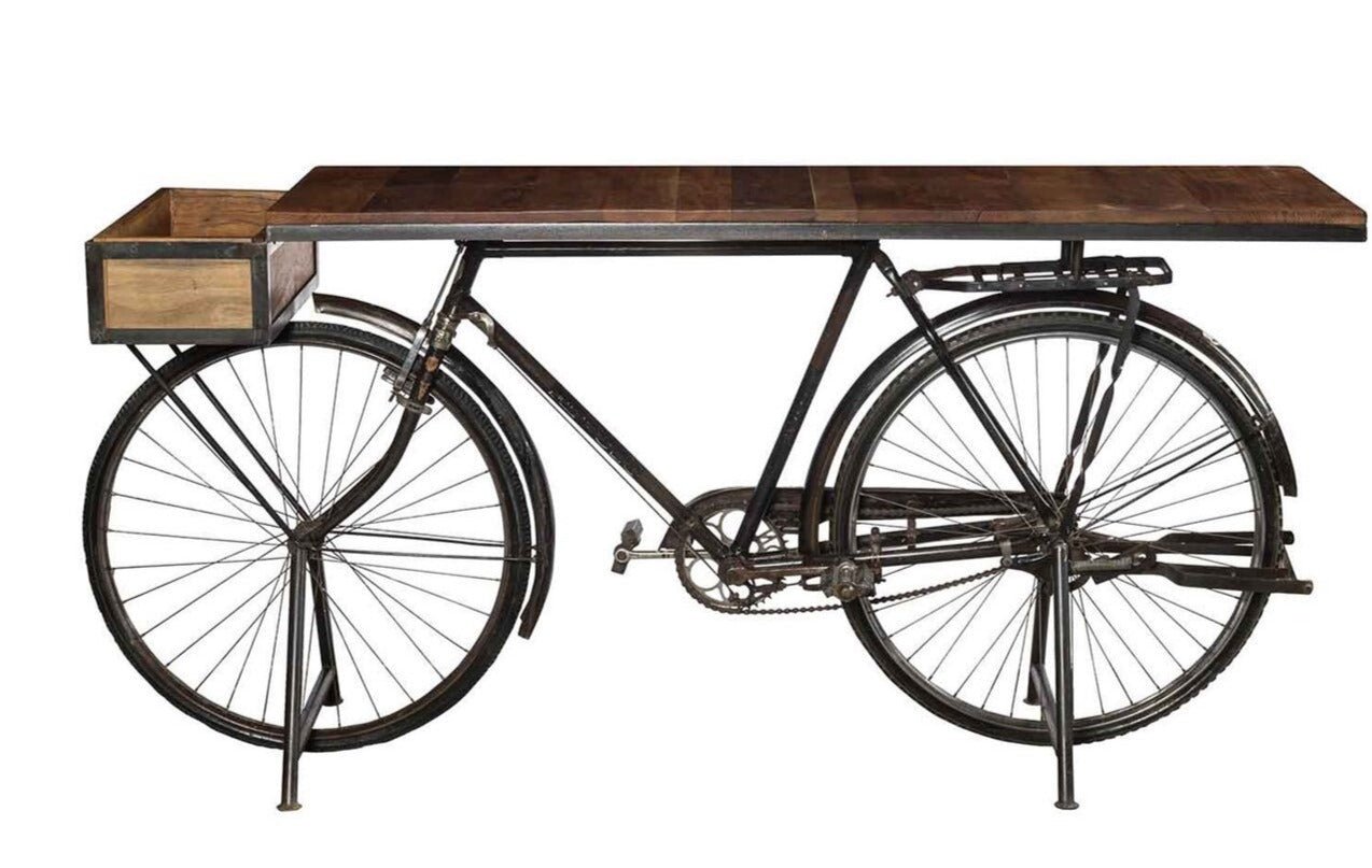 Mesa Bicicleta Vintage Consola Industrial de Madera y Metal - Vintahome