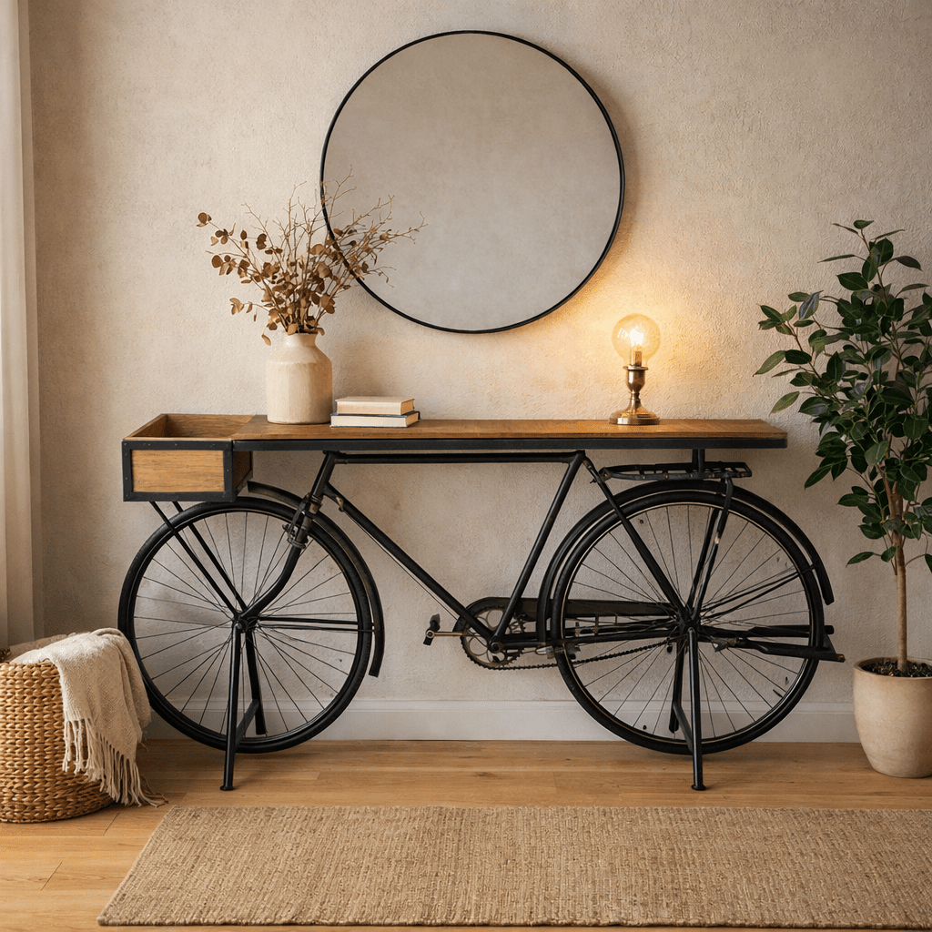 Mesa Bicicleta Vintage Consola Industrial de Madera y Metal - Vintahome