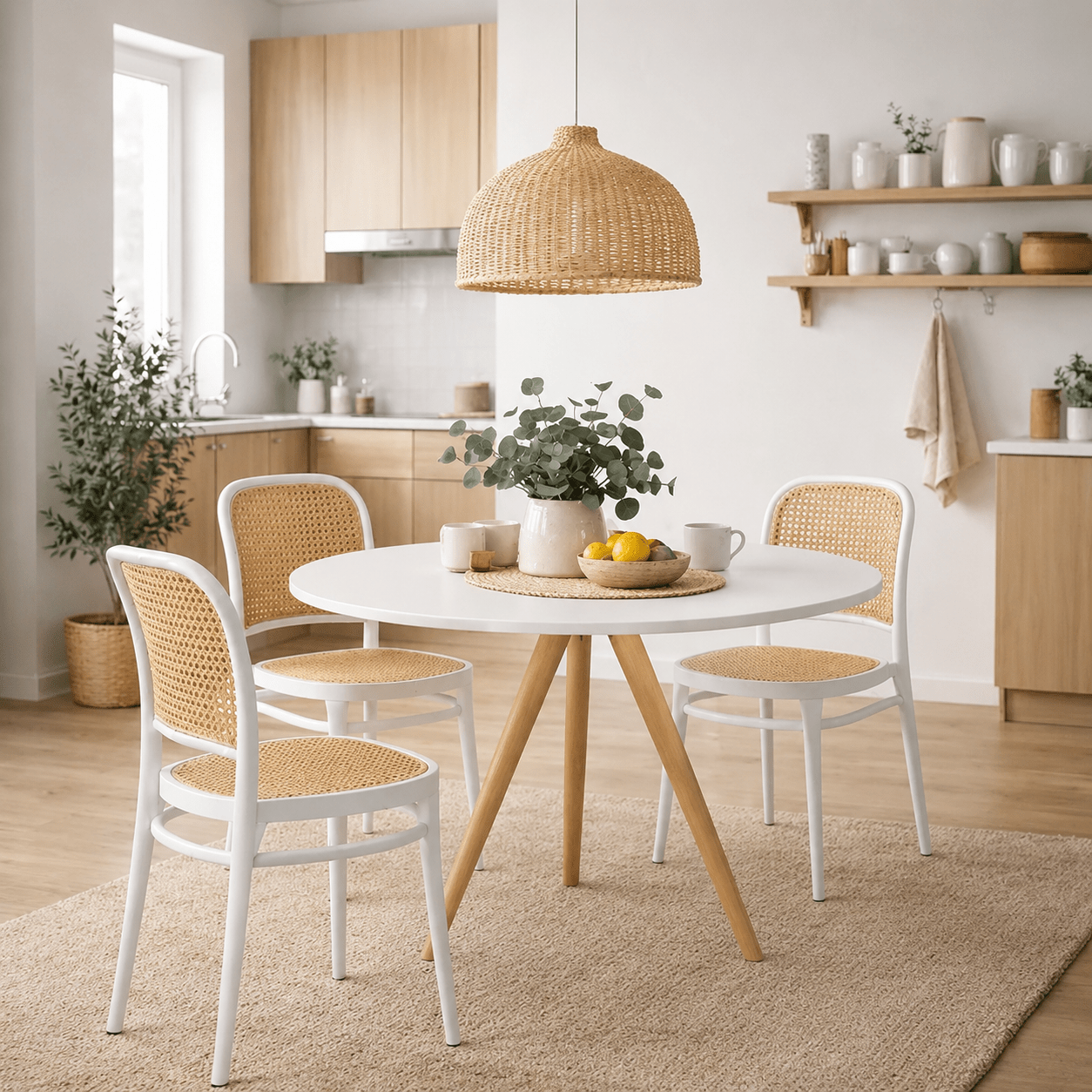 Mesa comedor redonda madera lacado 90 cm Kassia blanco - Vintahome