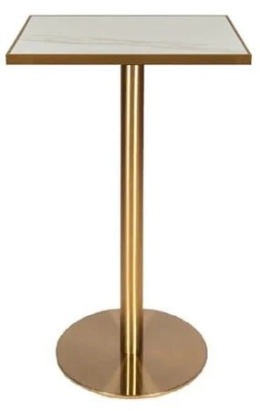 Mesa de bar alta piedra sinterizada con borde dorado 70x70 - Vintahome