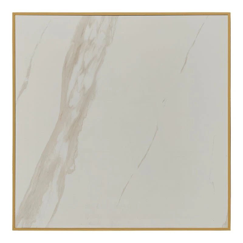 Mesa de bar alta piedra sinterizada con borde dorado 70x70 - Vintahome
