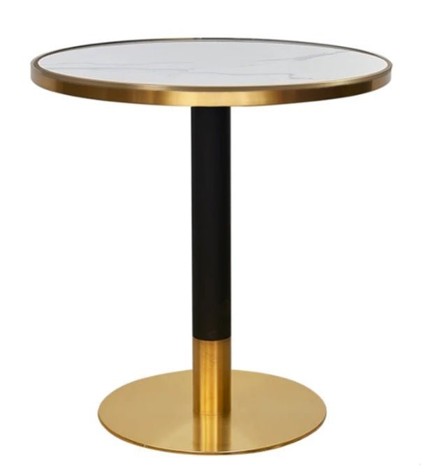 Mesa de bar redonda inox dorado negro piedra sinterizada - Vintahome