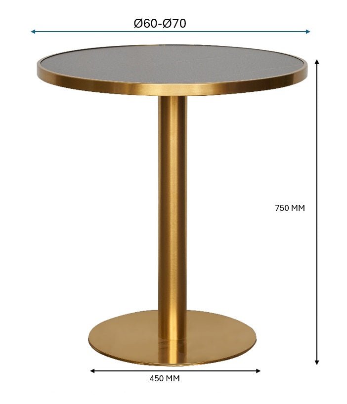 Table de bar ronde en pierre frittée avec anneau doré Ø60-70