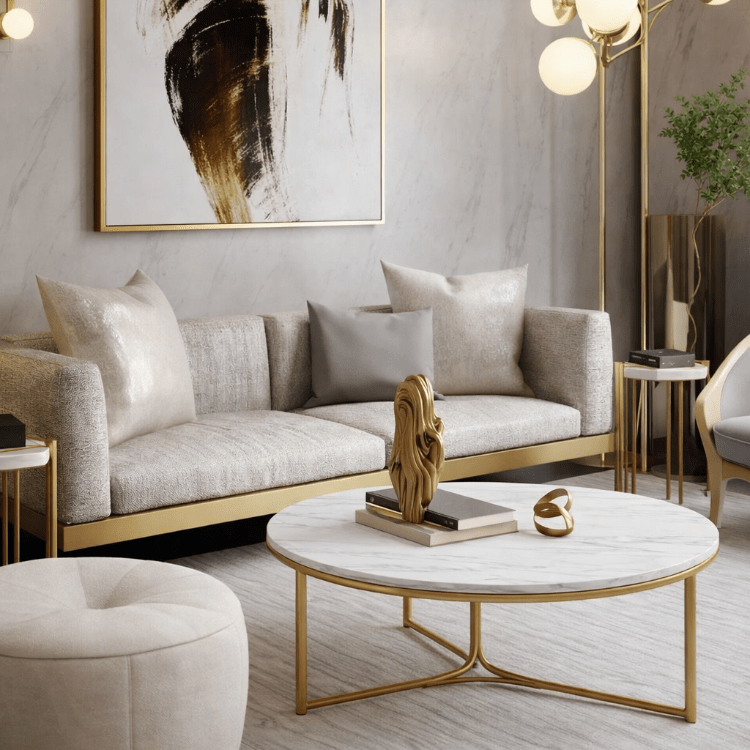 Mesa de centro efecto mármol y acero dorado Gael - Vintahome