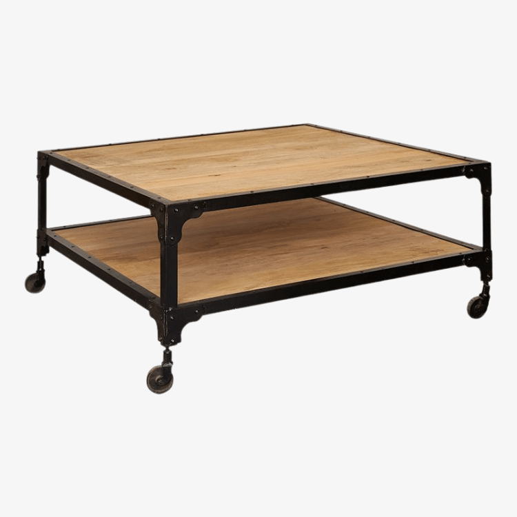 Table basse industrielle en bois 100x100 Atila - Vintahome