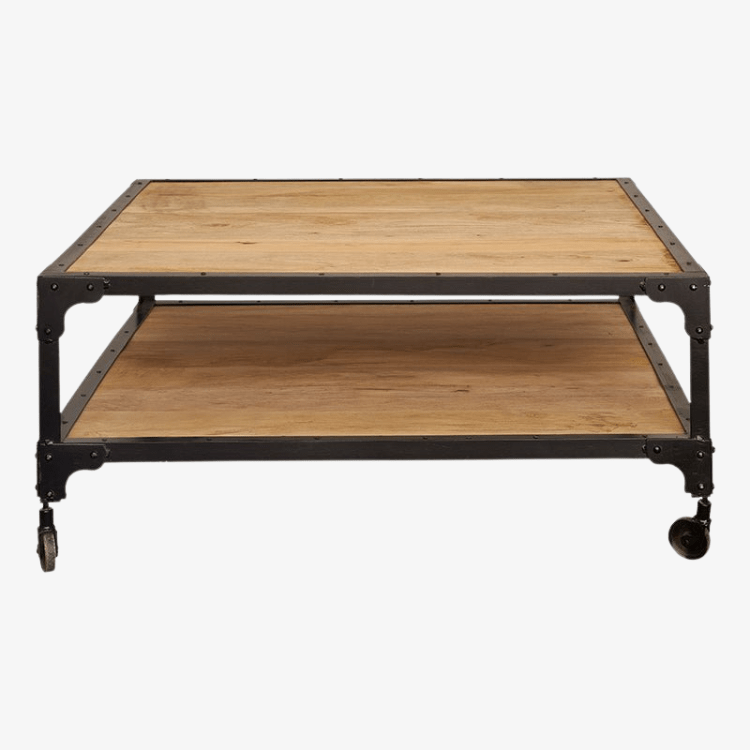 Industrieller Couchtisch aus Holz 100x100 Atila - Vintahome