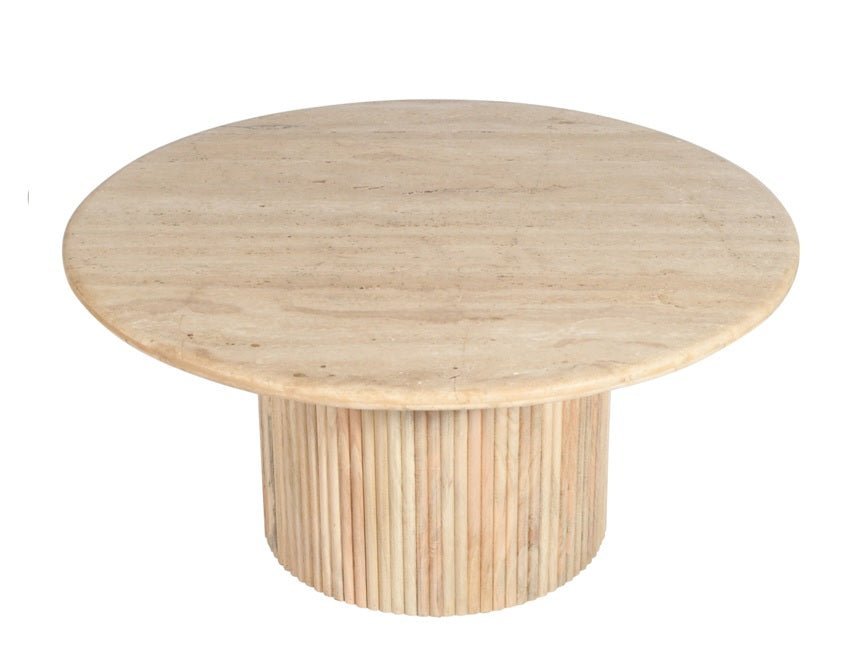 Runder Couchtisch aus korallenrotem Mangoholz - Vintahome
