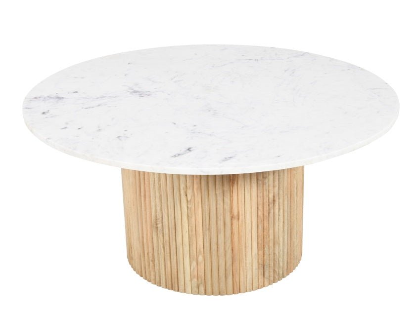 Ronde middentafel wit marmer en koraal mango -hout