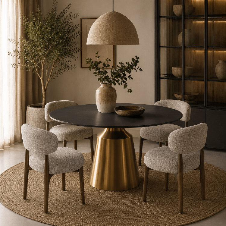 Mesa de Comedor 130Ø dorada Onix Piedra Sinterizada - Vintahome