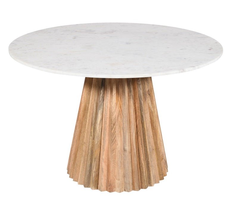 Mesa de jantar com base em madeira de mangueira e mármore Ø130 Atica