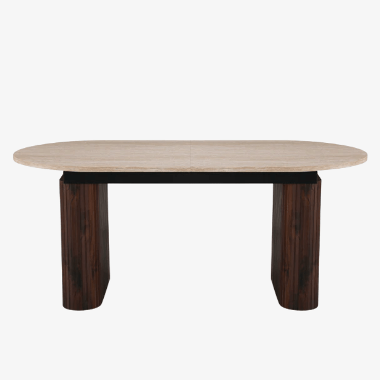 Travertijn ovale uitschuifbare eettafel - walnoot 180 - 230 cm - Vintahome