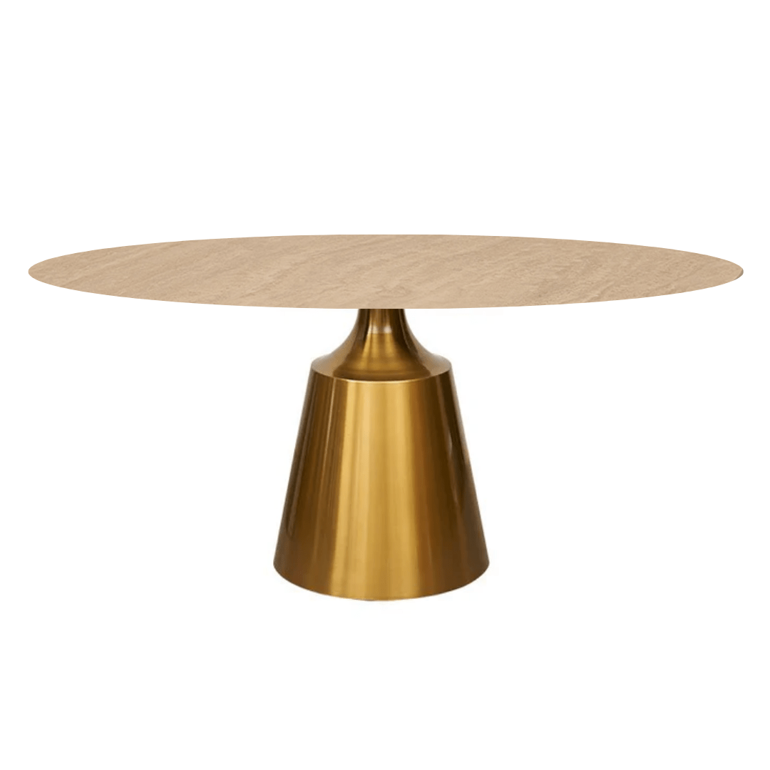 Mesa de comedor oval 160/180 base Onix dorada piedra sinterizada - Vintahome