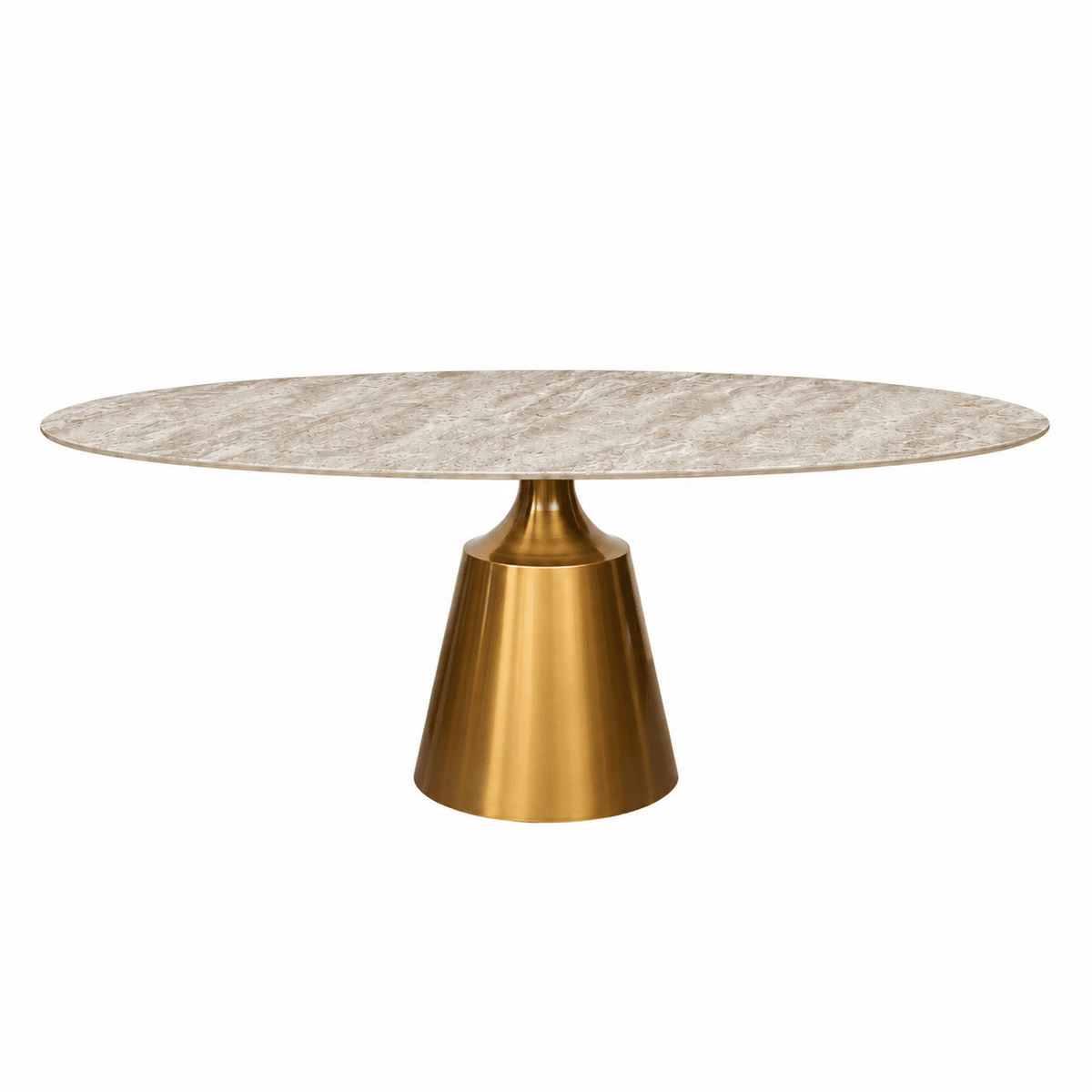 Mesa de comedor oval 160/180 base Onix dorada piedra sinterizada - Vintahome