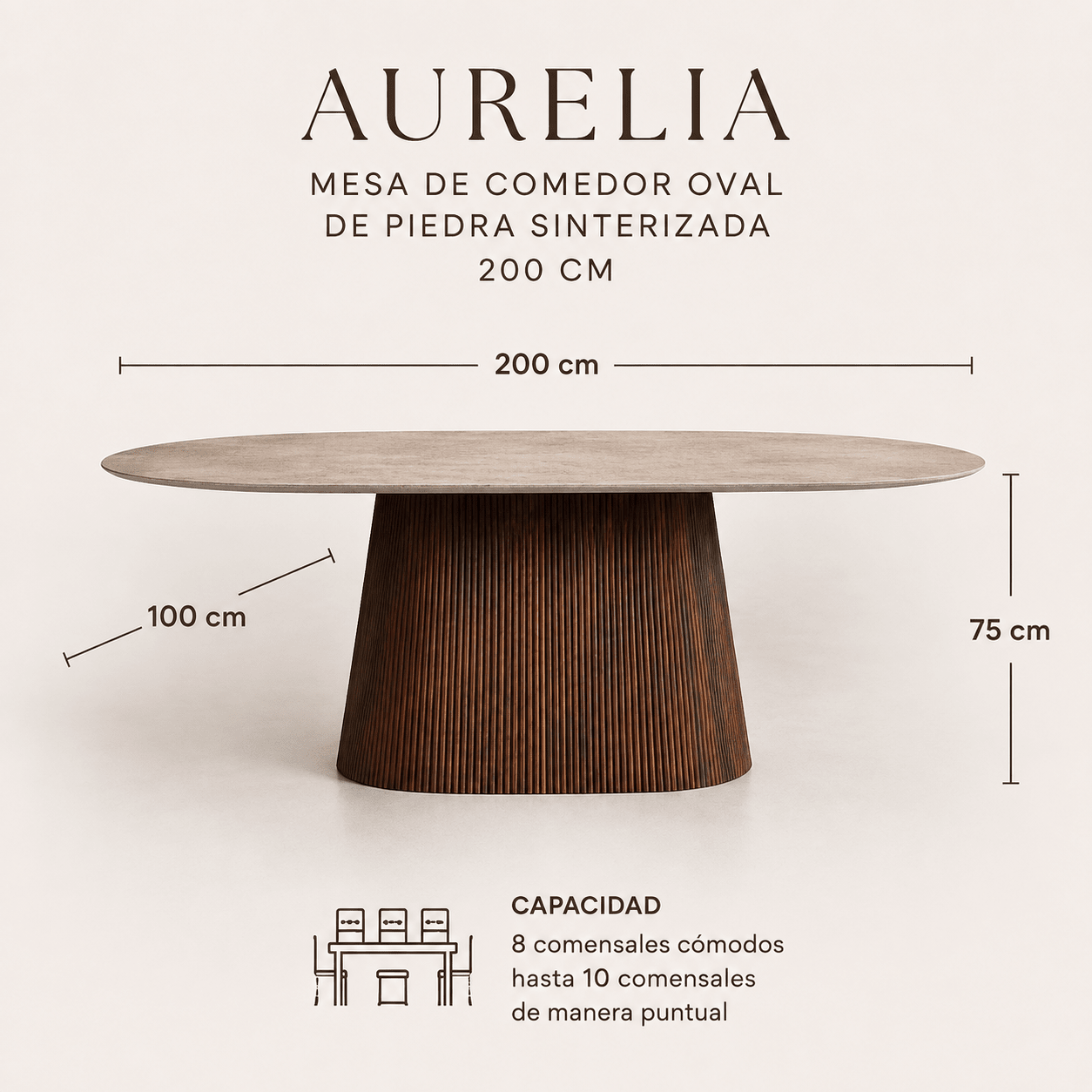 Ovale eettafel van gesinterd steen met travertin effect 200 cm Aurelia - Vintahome