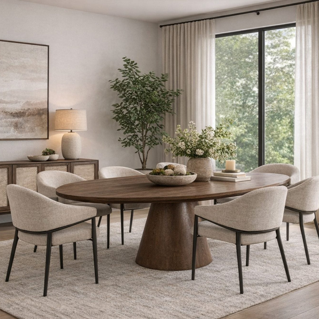 Mesa de comedor oval extensible de roble color nogal 160–200 cm EIRAN - Vintahome