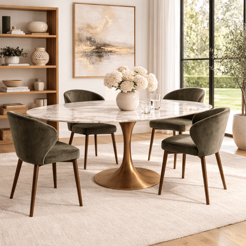 Mesa de comedor oval tuli cobre piedra sinterizada 160 - Vintahome