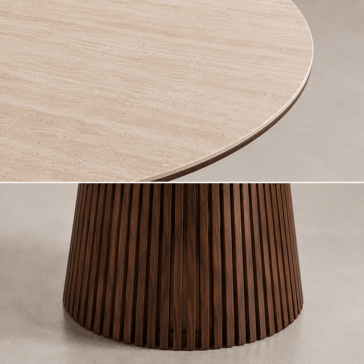 Ronde eettafel in gesinterd steen travertin effect Elara 120 cm - Vintahome
