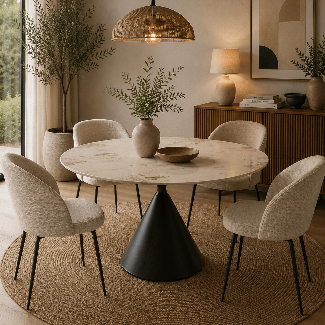 Mesa de comedor redonda Quilama piedra sinterizada Ø100-120 - Vintahome