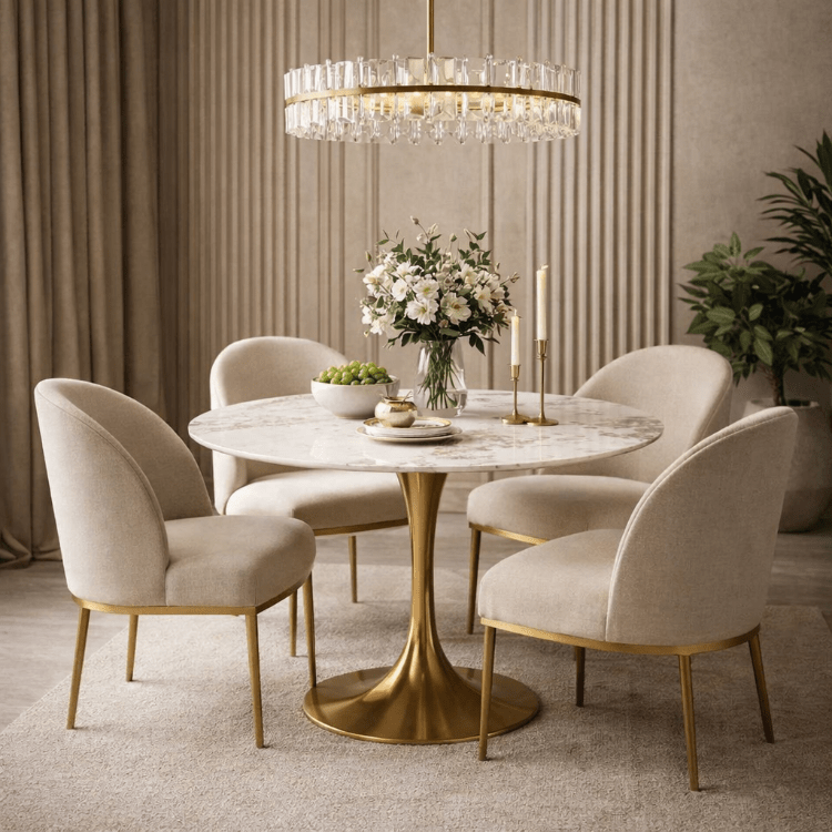 Mesa de comedor Tuli inox dorada piedra sinterizada - Vintahome