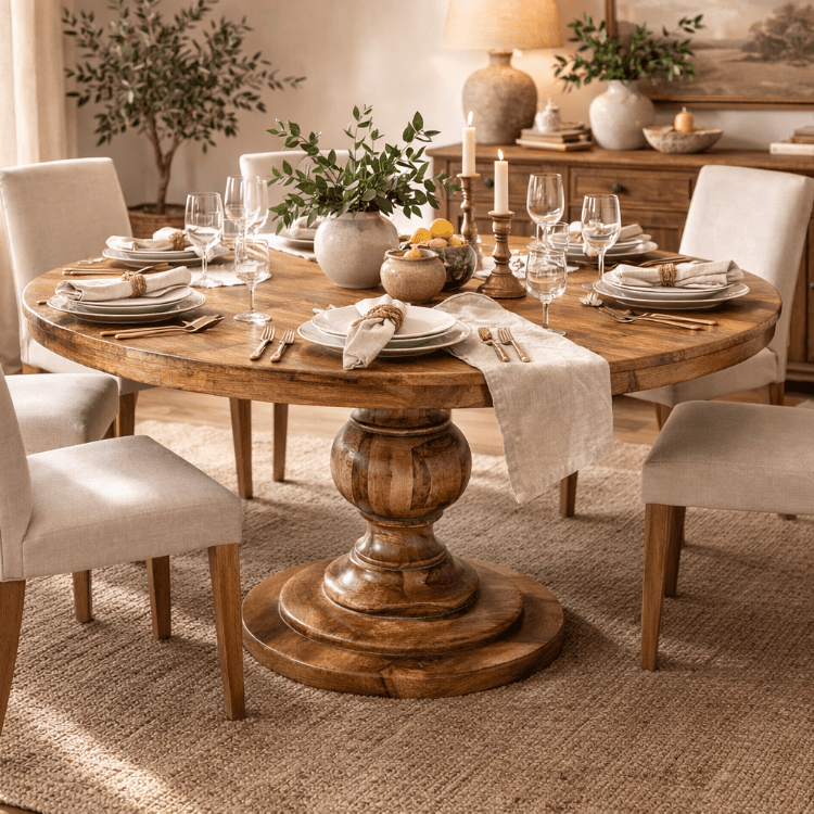 Mesa redonda artesanal Tina 150 cm en madera de mango maciza - Vintahome