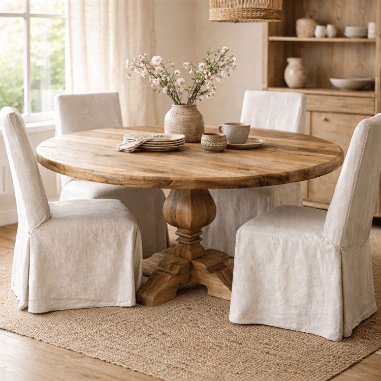 Mesa redonda Leila Ø150 cm en mango macizo acabado rústico - Vintahome