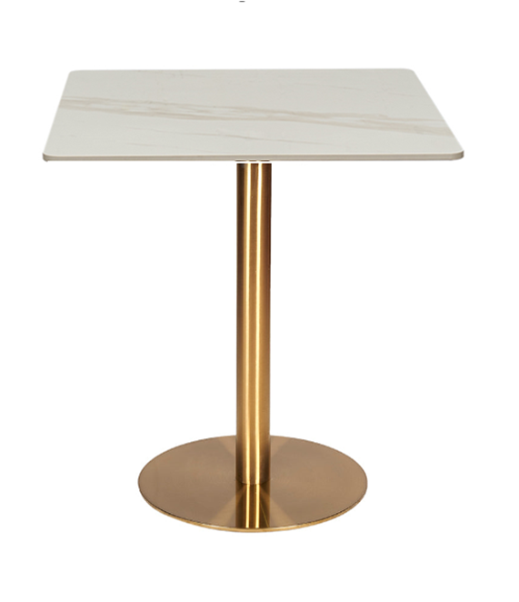 Mesa de comedor cuadrada inox dorada piedra sinterizada 70-80 cm