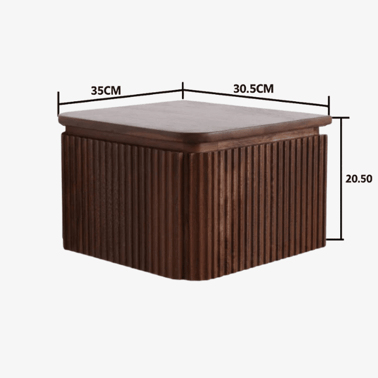 Nachttisch KIRAN aus geriffeltem Mangoholz – Walnuss-Finish – Vintahome