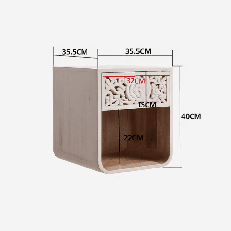 NILA nachtkastje in massief hout met uitgesneden voorkant – Worn White - Vintahome