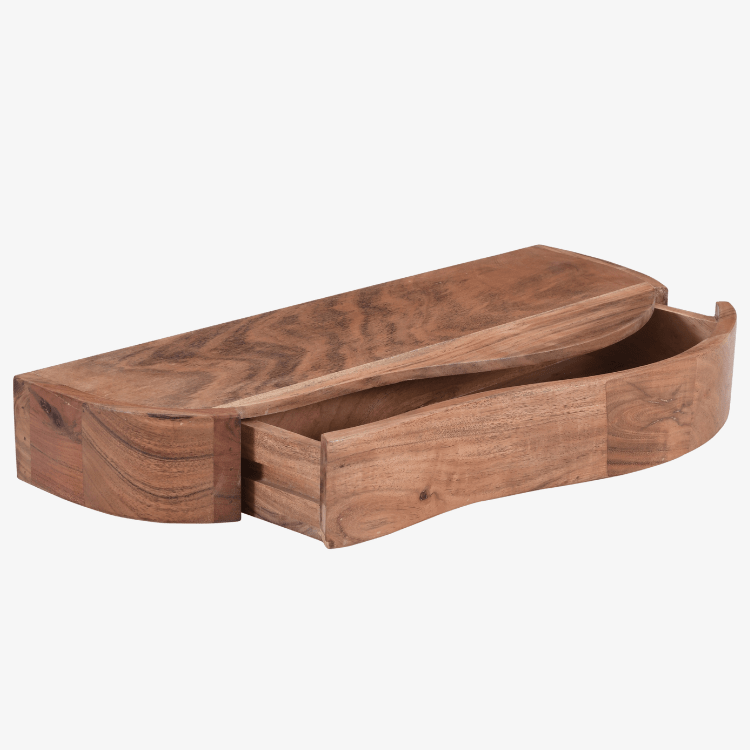 Mesilla flotante Nuba de madera maciza de acacia con cajón curvo 60 × 25 × 8 cm - Vintahome