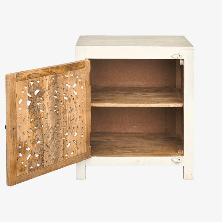 Mesita de noche tallada madera blanco Moly - Vintahome