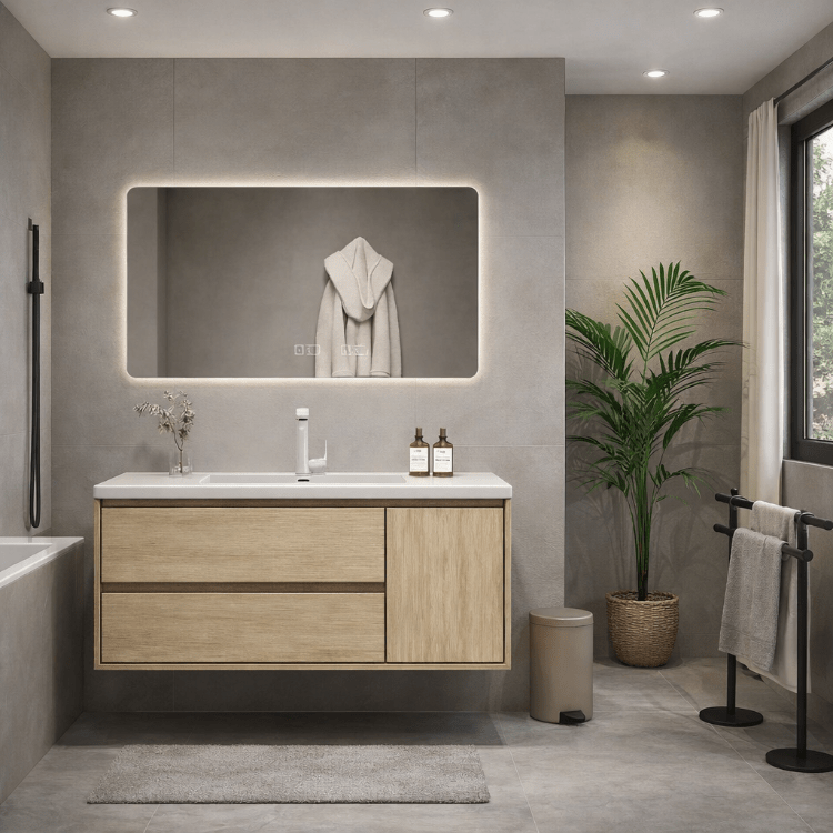 Mueble de baño 2 cajones y puerta con lavabo y espejo led 80x60 Kosmos - Vintahome