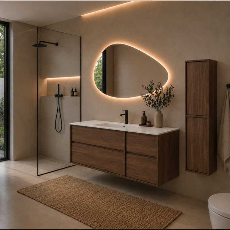 Mueble de baño 4 piezas Elora con lavabo calacata y espejo LED - Vintahome