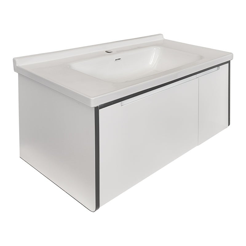 Mueble de baño blanco con lavabo y espejo Led 100 cm Levis - Vintahome