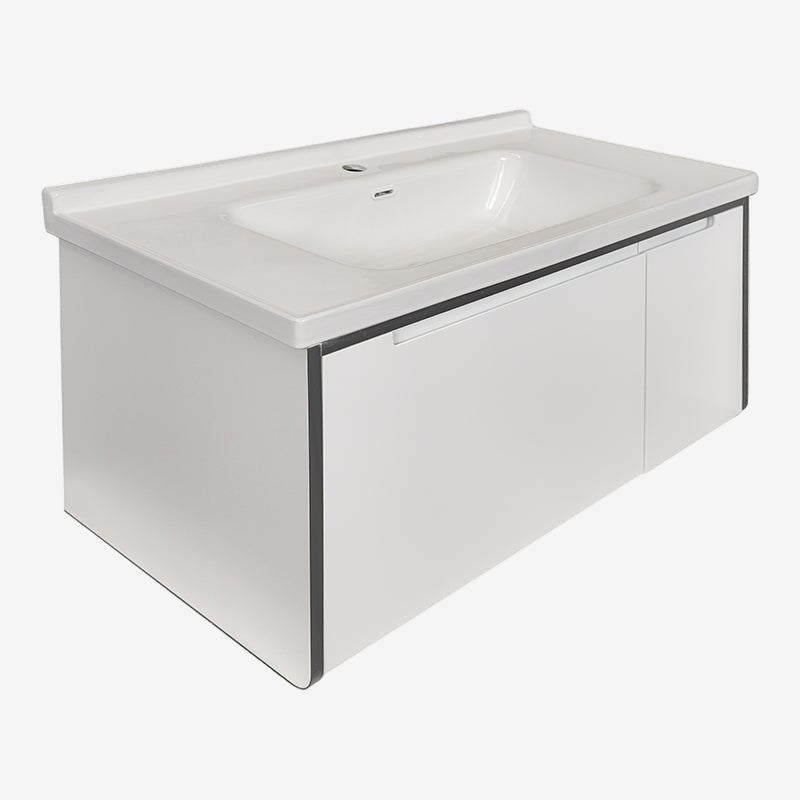 Mueble de baño blanco con lavabo y espejo Led 100 cm Levis - Vintahome