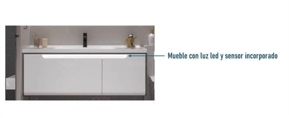 Mueble de baño blanco con lavabo y espejo Led 100 cm Levis - Vintahome