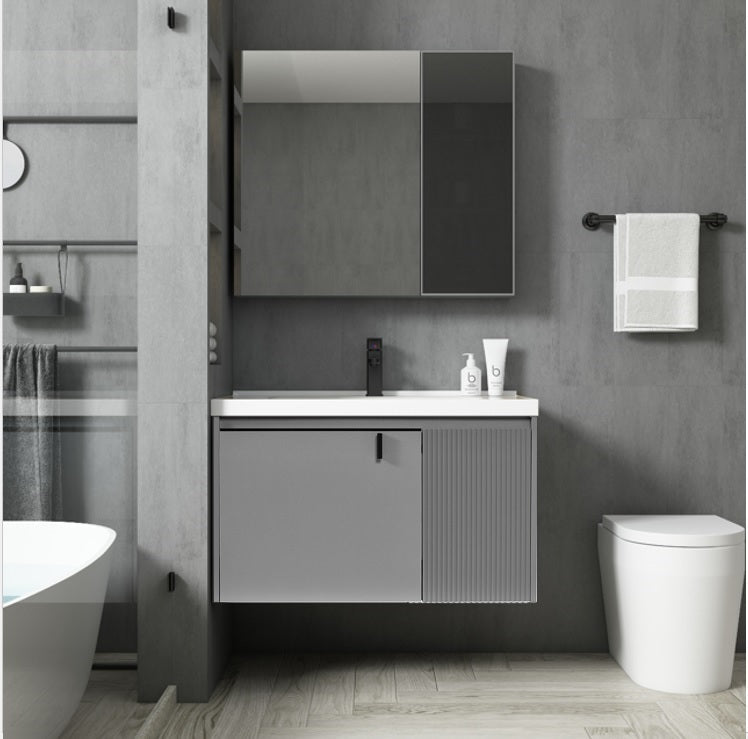 Mueble de baño con lavabo y mueble espejo 80 cm Carpio - Vintahome