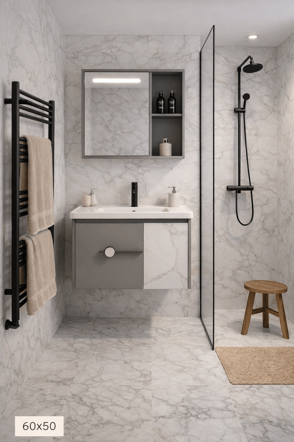 Mueble de baño con lavabo y mueble espejo led 60 cm Liberto - Vintahome
