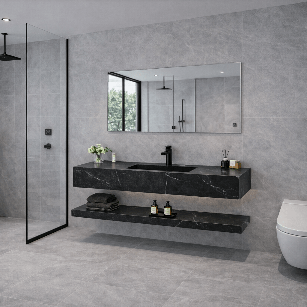 Mueble de baño de 100 piedra sinterizada con espejo led Nora - Vintahome
