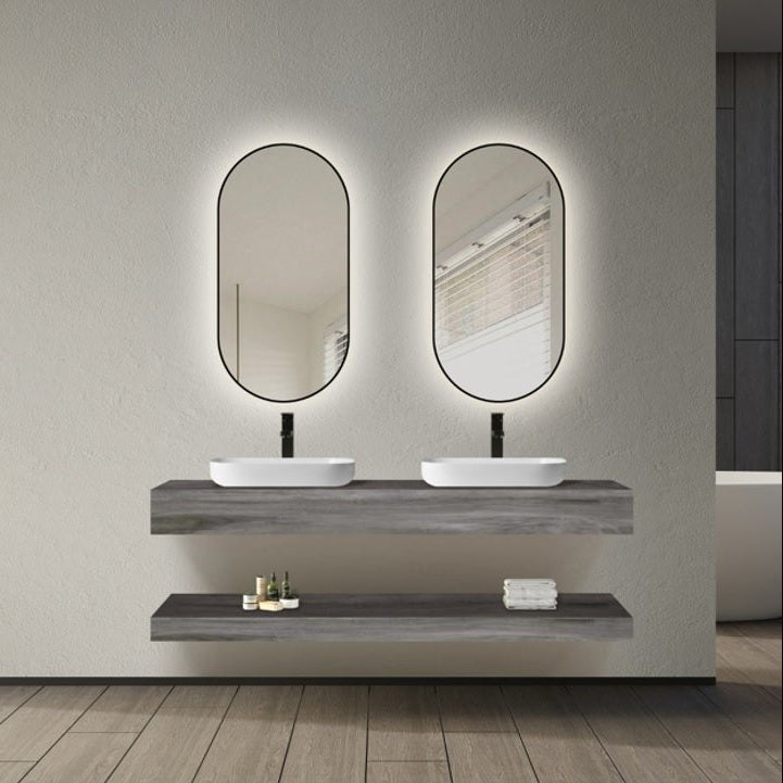 Mueble de baño encimera 2 lavabos 140 + espejos led Mauricio gris