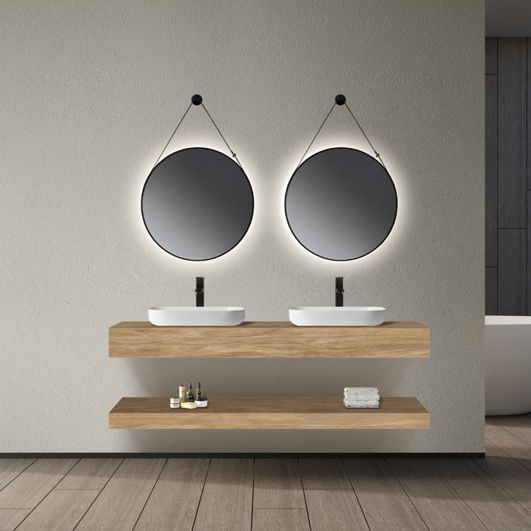 Mueble de baño encimera 2 lavabos 140 + espejos led Mauricio natural
