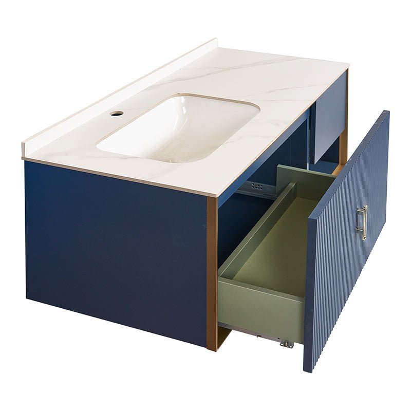 Mueble de baño lacado azul espejo Led 4 piezas de 100 cm Alpine - Vintahome
