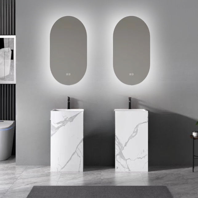 Mueble de baño lavabo pie piedra sinterizada y espejo led Salma - Vintahome