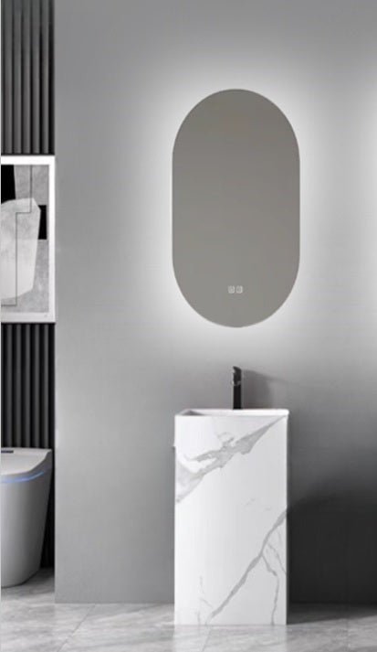 Móvel de casa de banho Salma com lavatório de pedestal em pedra sinterizada e espelho LED